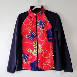 Lauren Ralph Lauren Active Equestrian Horse Bit Quilted Jacket Womens L Red Navy